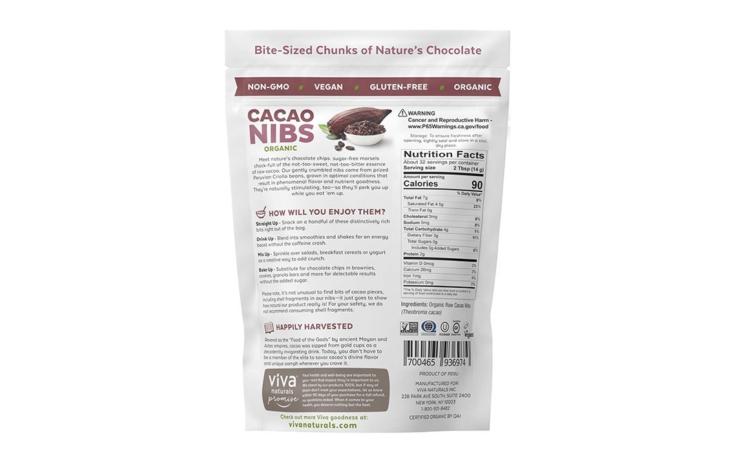 Viva Naturals Cacao Nibs Organic    Pack  454 grams